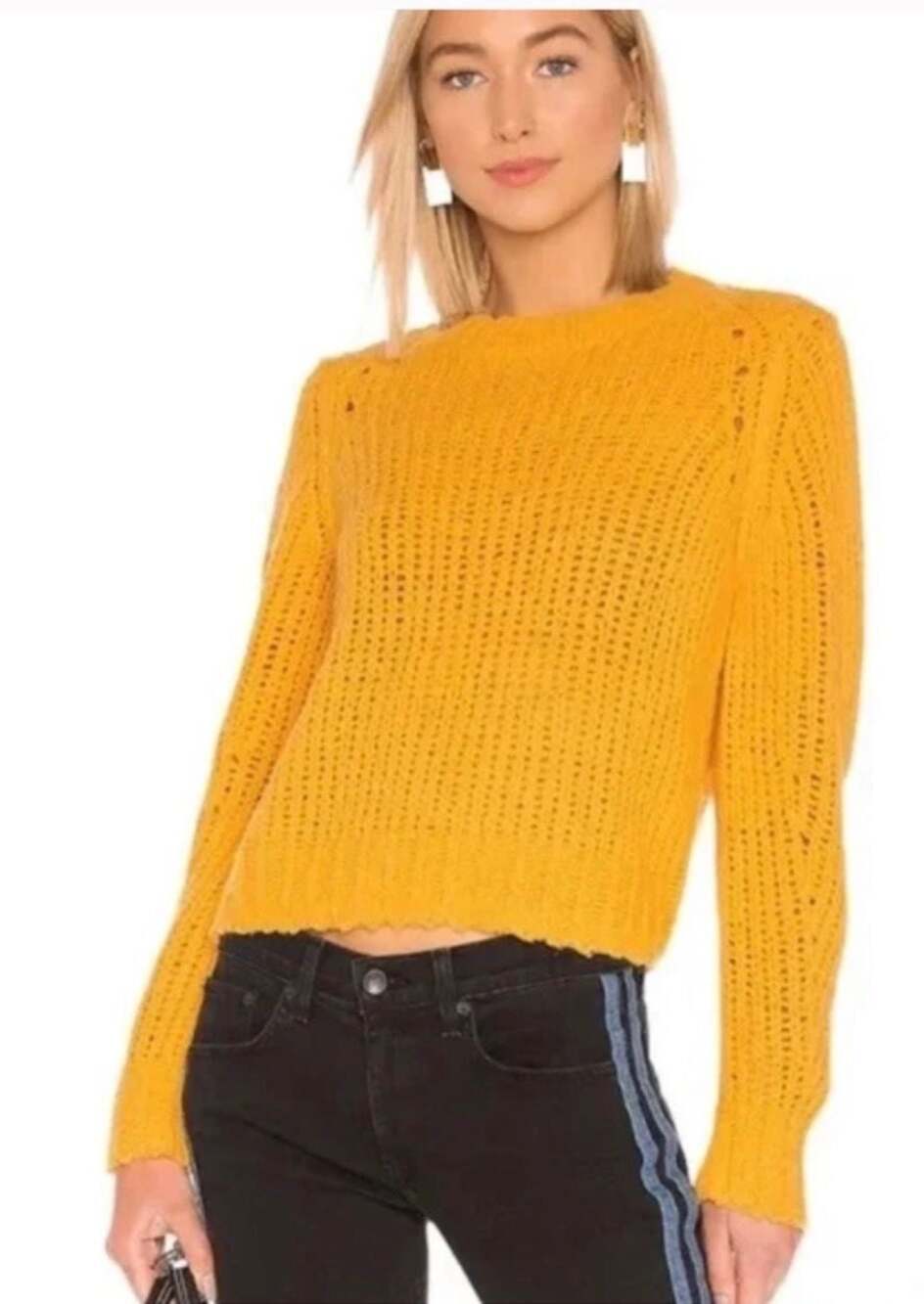 Rag & Bone Arizona Yellow Wool Crew Neck Cropped Sweater Small